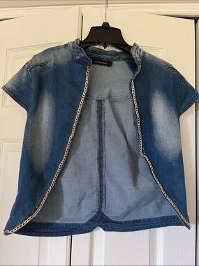 Denimland Light Wash Denim Chain Trim Jacket Vest